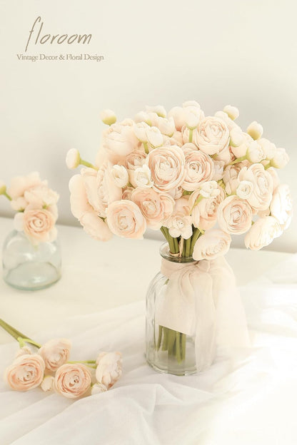 Ranunculus Artificial Flowers 18 Pcs Dusty Rose Faux Silk Mini Ranunculus Bulk Fake Wedding Filler Flowers for DIY Bouquets, Centerpieces, Bridal Shower Decorations & Arrangements