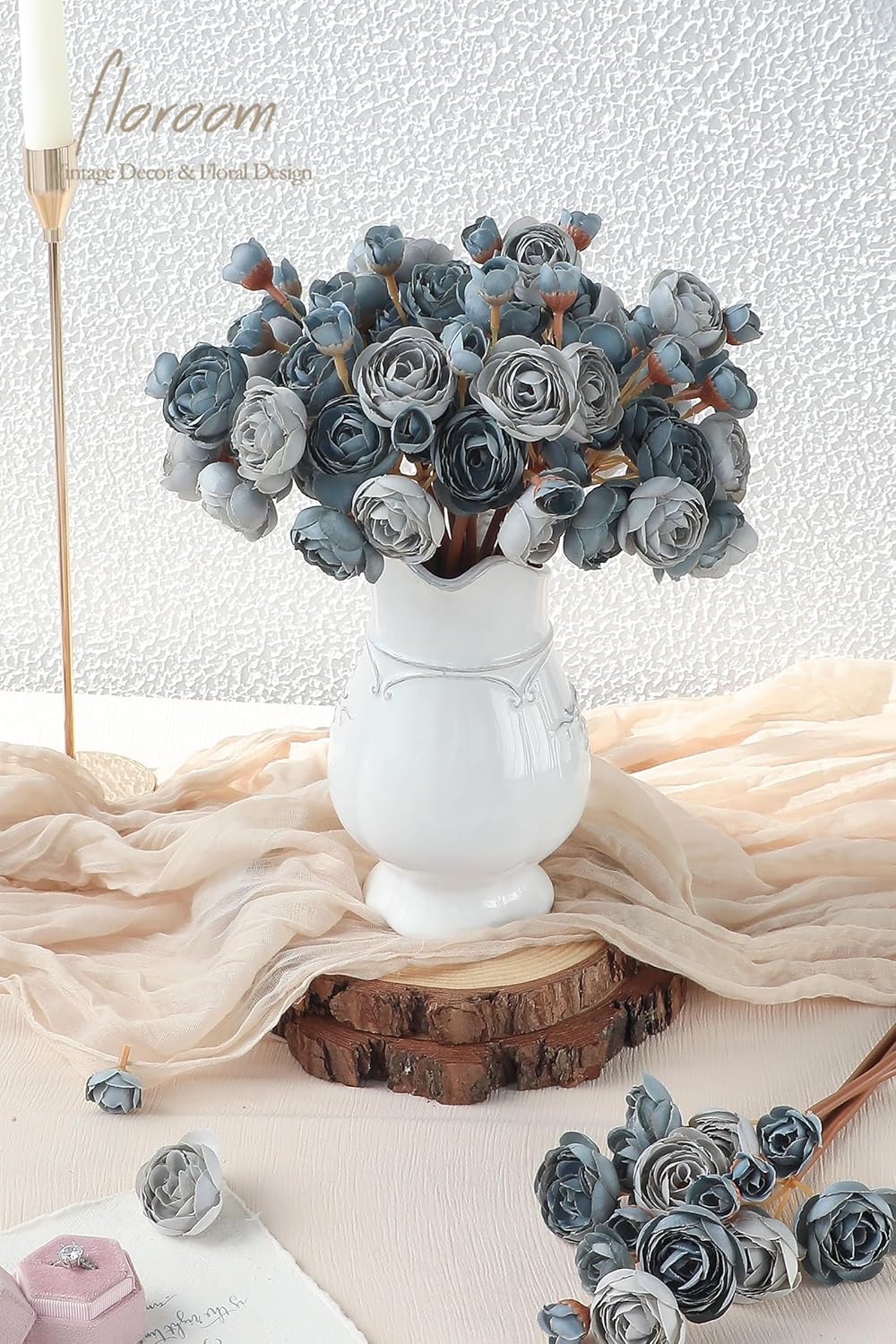 Ranunculus Artificial Flowers 18 Pcs Dusty Rose Faux Silk Mini Ranunculus Bulk Fake Wedding Filler Flowers for DIY Bouquets, Centerpieces, Bridal Shower Decorations & Arrangements