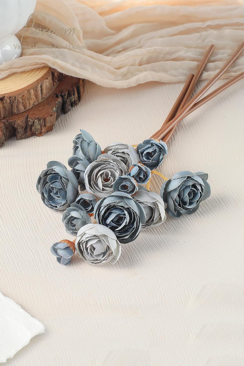 Ranunculus Artificial Flowers 18 Pcs Dusty Rose Faux Silk Mini Ranunculus Bulk Fake Wedding Filler Flowers for DIY Bouquets, Centerpieces, Bridal Shower Decorations & Arrangements