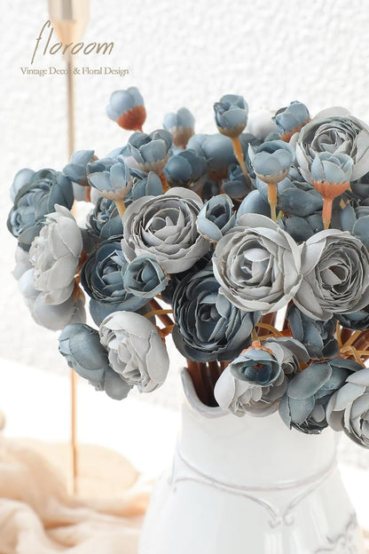 Ranunculus Artificial Flowers 18 Pcs Dusty Rose Faux Silk Mini Ranunculus Bulk Fake Wedding Filler Flowers for DIY Bouquets, Centerpieces, Bridal Shower Decorations & Arrangements