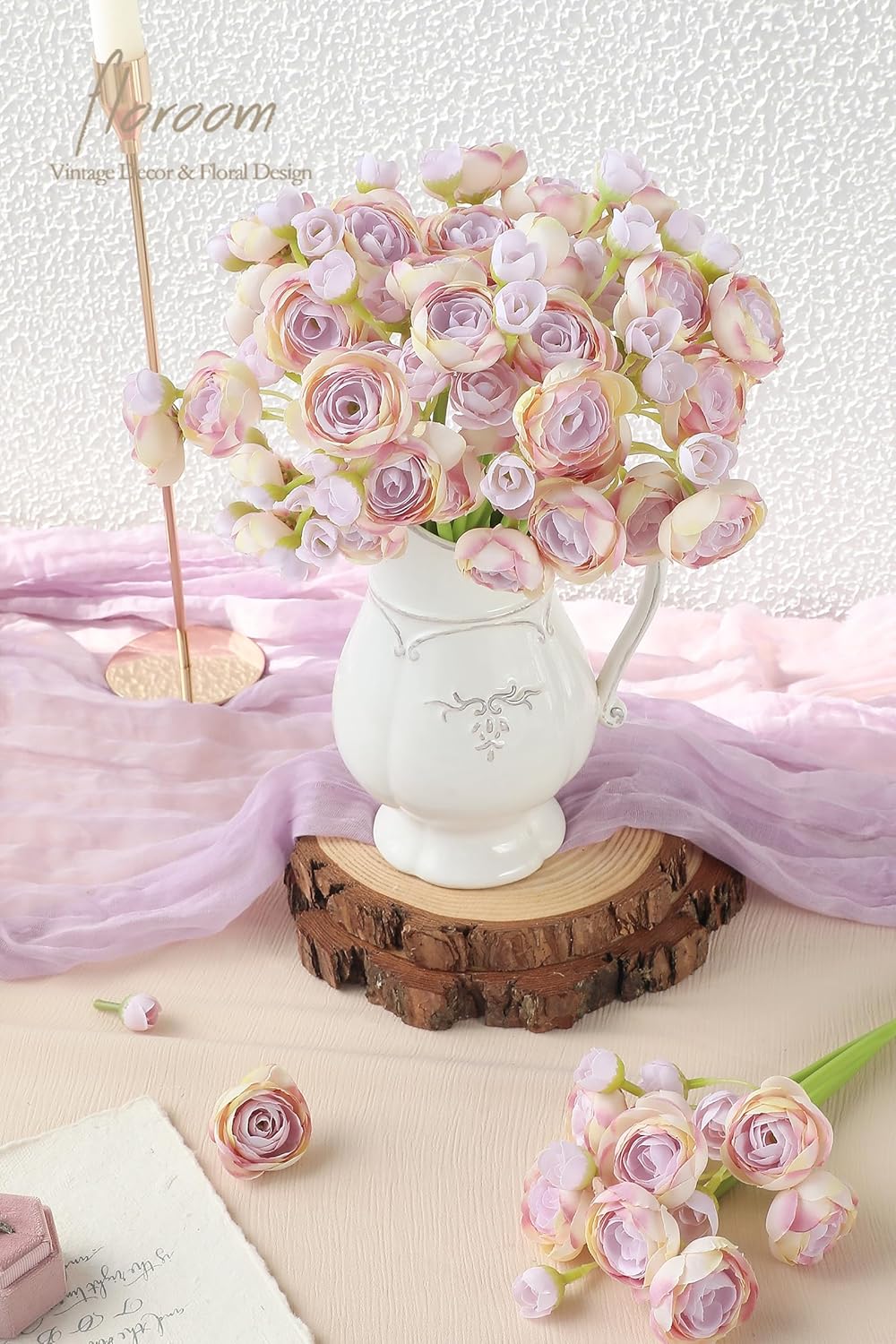 Ranunculus Artificial Flowers 18 Pcs Dusty Rose Faux Silk Mini Ranunculus Bulk Fake Wedding Filler Flowers for DIY Bouquets, Centerpieces, Bridal Shower Decorations & Arrangements