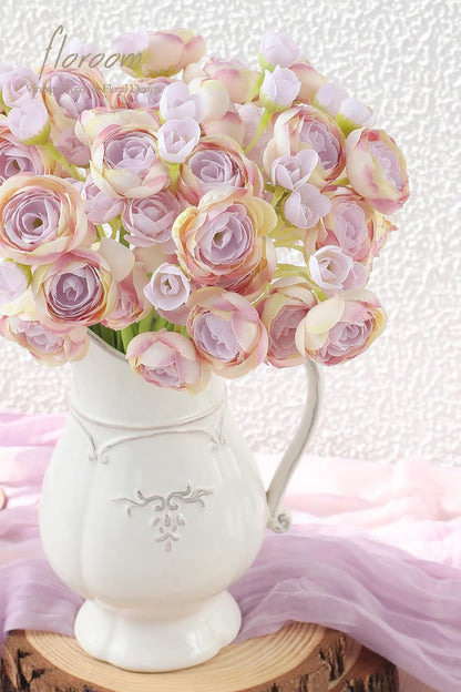 Ranunculus Artificial Flowers 18 Pcs Dusty Rose Faux Silk Mini Ranunculus Bulk Fake Wedding Filler Flowers for DIY Bouquets, Centerpieces, Bridal Shower Decorations & Arrangements