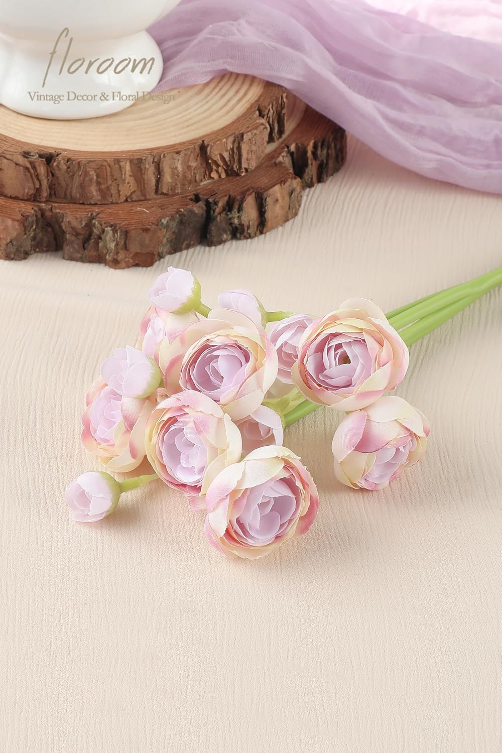 Ranunculus Artificial Flowers 18 Pcs Dusty Rose Faux Silk Mini Ranunculus Bulk Fake Wedding Filler Flowers for DIY Bouquets, Centerpieces, Bridal Shower Decorations & Arrangements