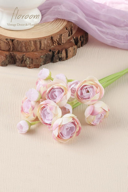 Ranunculus Artificial Flowers 18 Pcs Dusty Rose Faux Silk Mini Ranunculus Bulk Fake Wedding Filler Flowers for DIY Bouquets, Centerpieces, Bridal Shower Decorations & Arrangements