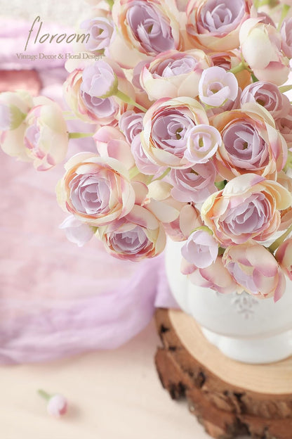 Ranunculus Artificial Flowers 18 Pcs Dusty Rose Faux Silk Mini Ranunculus Bulk Fake Wedding Filler Flowers for DIY Bouquets, Centerpieces, Bridal Shower Decorations & Arrangements