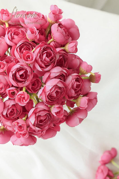 Ranunculus Artificial Flowers 18 Pcs Dusty Rose Faux Silk Mini Ranunculus Bulk Fake Wedding Filler Flowers for DIY Bouquets, Centerpieces, Bridal Shower Decorations & Arrangements