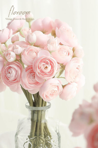 Ranunculus Artificial Flowers 18 Pcs Dusty Rose Faux Silk Mini Ranunculus Bulk Fake Wedding Filler Flowers for DIY Bouquets, Centerpieces, Bridal Shower Decorations & Arrangements