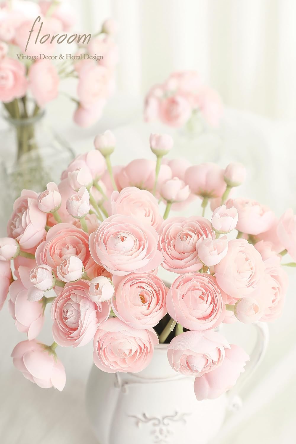 Ranunculus Artificial Flowers 18 Pcs Dusty Rose Faux Silk Mini Ranunculus Bulk Fake Wedding Filler Flowers for DIY Bouquets, Centerpieces, Bridal Shower Decorations & Arrangements