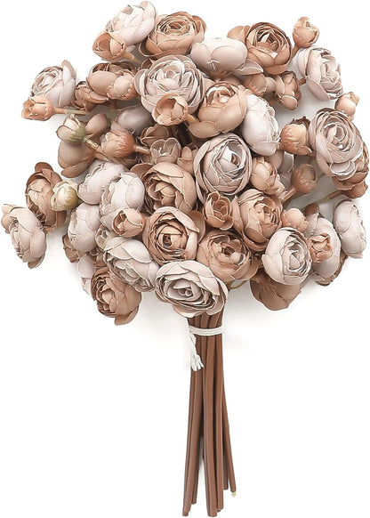 Ranunculus Artificial Flowers 18 Pcs Dusty Rose Faux Silk Mini Ranunculus Bulk Fake Wedding Filler Flowers for DIY Bouquets, Centerpieces, Bridal Shower Decorations & Arrangements