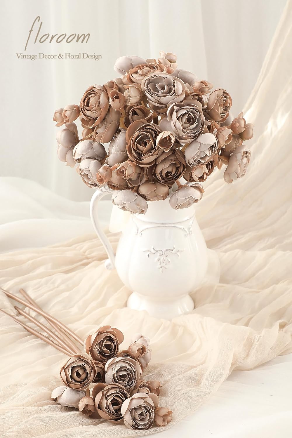 Ranunculus Artificial Flowers 18 Pcs Dusty Rose Faux Silk Mini Ranunculus Bulk Fake Wedding Filler Flowers for DIY Bouquets, Centerpieces, Bridal Shower Decorations & Arrangements