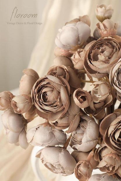 Ranunculus Artificial Flowers 18 Pcs Dusty Rose Faux Silk Mini Ranunculus Bulk Fake Wedding Filler Flowers for DIY Bouquets, Centerpieces, Bridal Shower Decorations & Arrangements