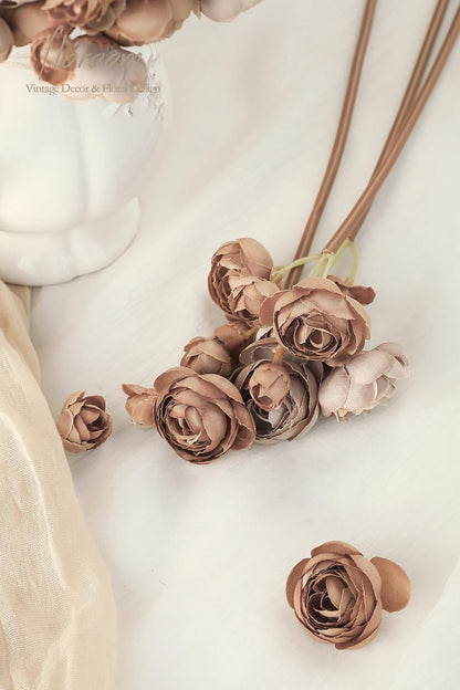 Ranunculus Artificial Flowers 18 Pcs Dusty Rose Faux Silk Mini Ranunculus Bulk Fake Wedding Filler Flowers for DIY Bouquets, Centerpieces, Bridal Shower Decorations & Arrangements