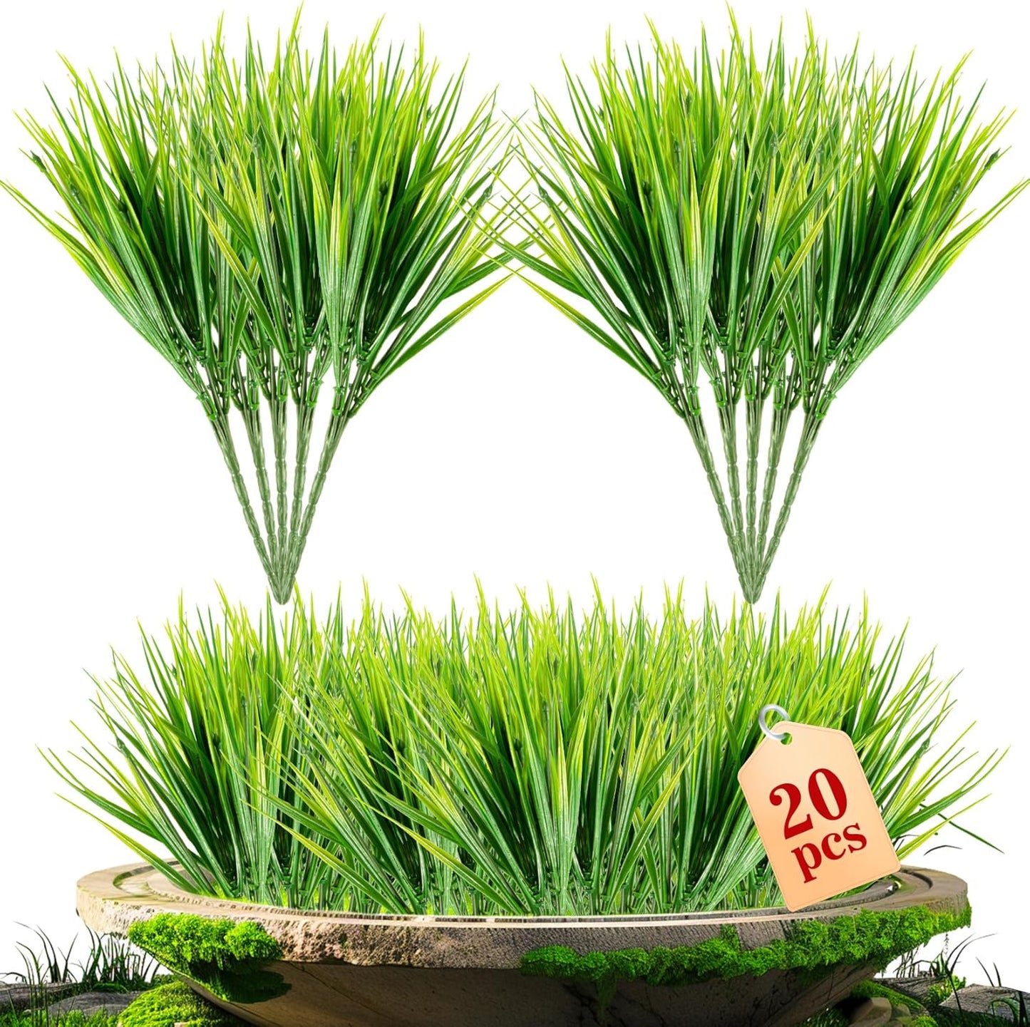 MAQIHAN 10 Artificial Grass Plant Outdoors - Faux Fake Wheat Grass Decor UV Resistant Outdoor Plants Plastic Outside Weed Plant Artificial Greenery for Porch Decorative