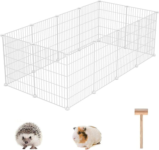 Pet Playpen, Small Animals Supplies, 12 Panels, 12" × 15", White