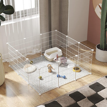 Pet Playpen, Small Animals Supplies, 12 Panels, 12" × 15", White