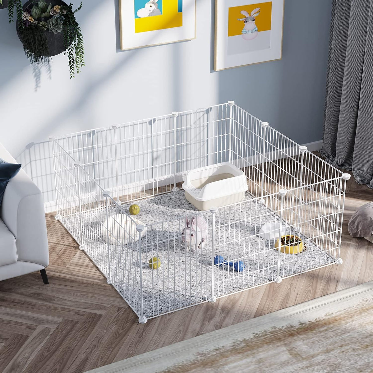 Pet Playpen, Small Animals Supplies, 12 Panels, 12" × 15", White