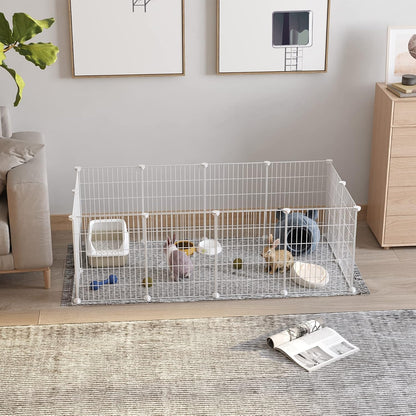 Pet Playpen, Small Animals Supplies, 12 Panels, 12" × 15", White