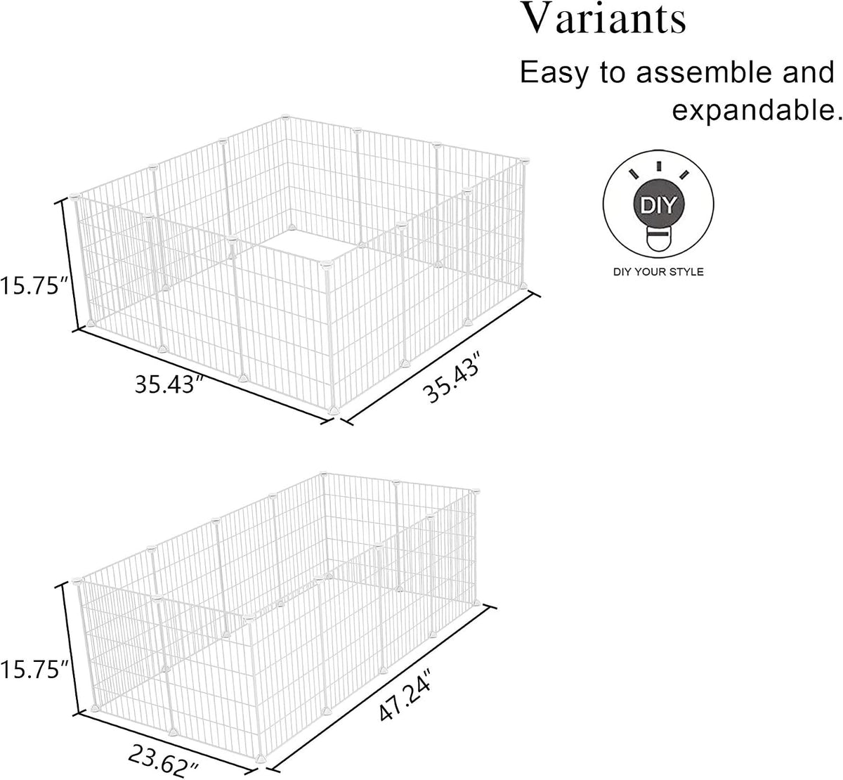 Pet Playpen, Small Animals Supplies, 12 Panels, 12" × 15", White