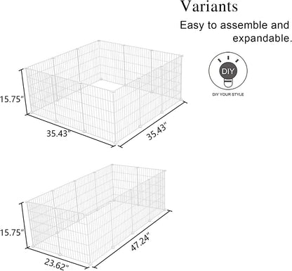 Pet Playpen, Small Animals Supplies, 12 Panels, 12" × 15", White