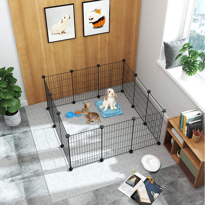 Pet Playpen, Small Animals Supplies, 12 Panels, 12" × 15", White