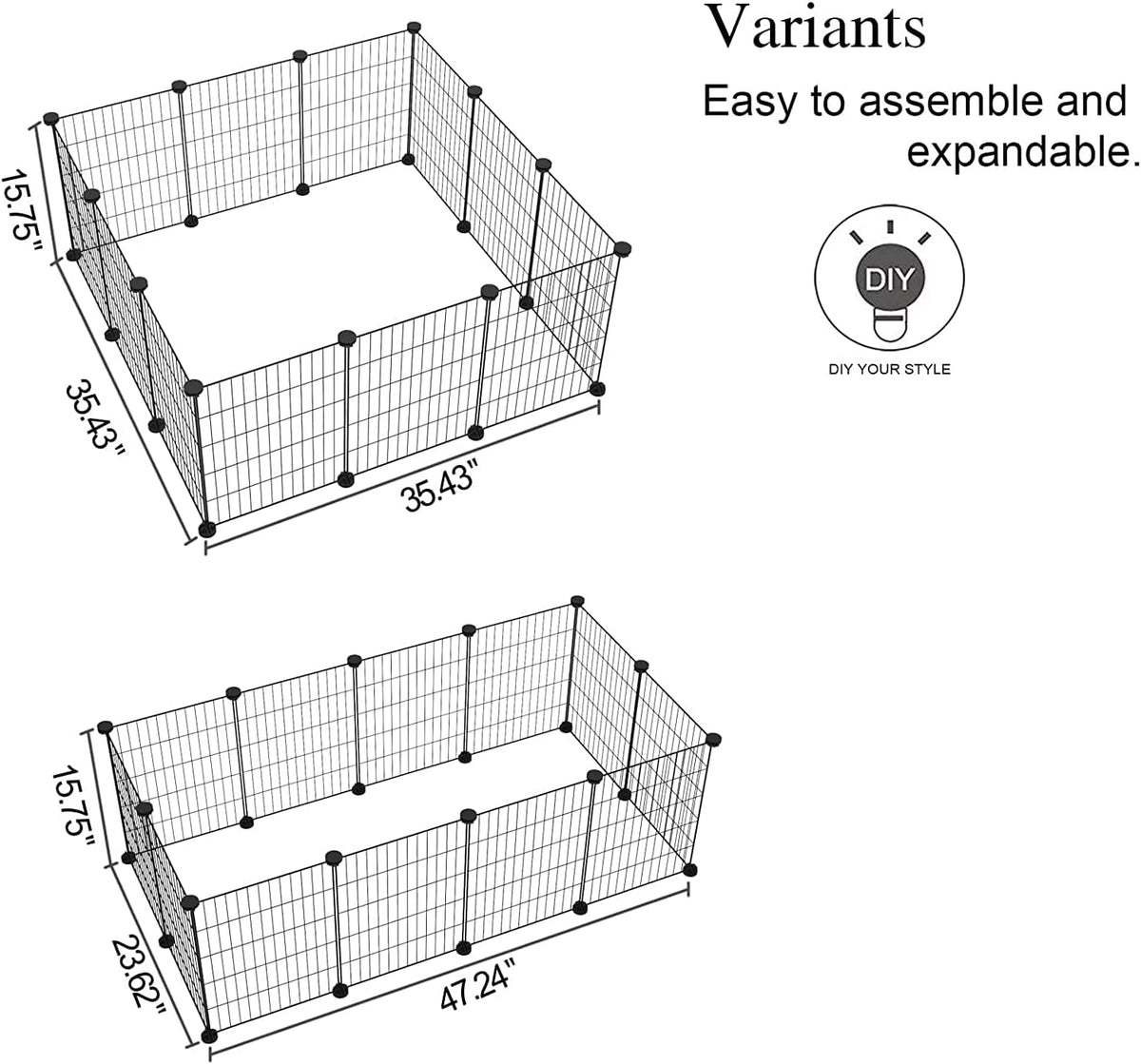Pet Playpen, Small Animals Supplies, 12 Panels, 12" × 15", White