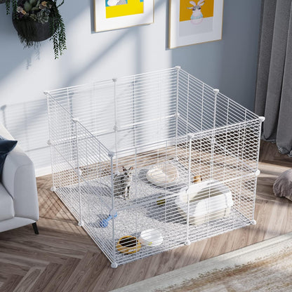 Pet Playpen, Small Animals Supplies, 12 Panels, 12" × 15", White