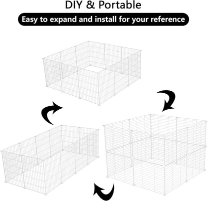 Pet Playpen, Small Animals Supplies, 12 Panels, 12" × 15", White