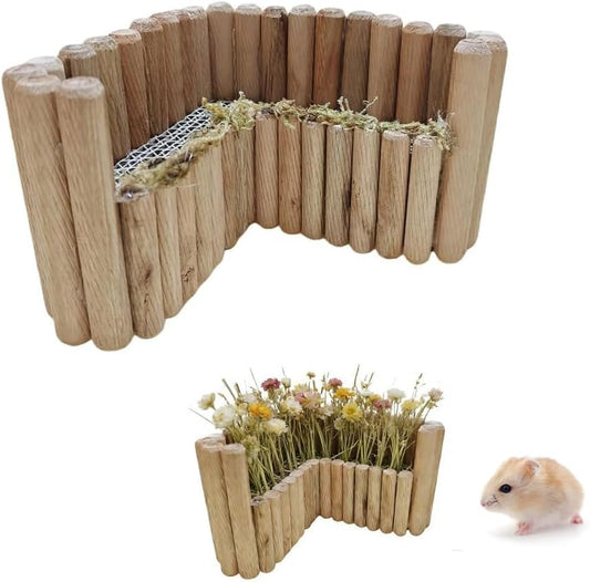 Hamster Natural Wood Flower Foraging Holder, Interactive Feeding Stand Habitat Accessories for Small Pets Hamsters Guinea Pigs Dwarf Gerbils (Yellow, 8x13.5cm)
