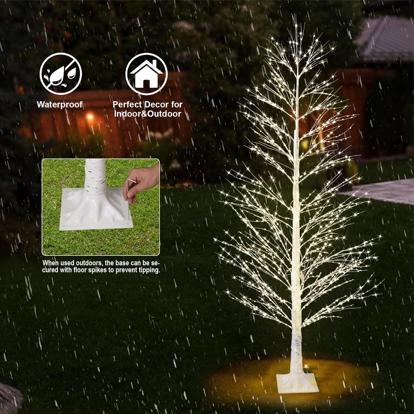 6FT Enchanting Birch Tree with 1300 LED Lights, Twinkle Light White Christmas Tree with Timer IP44 Waterproof for Indoor Outdoor Festival Wedding Party Christmas Decorations