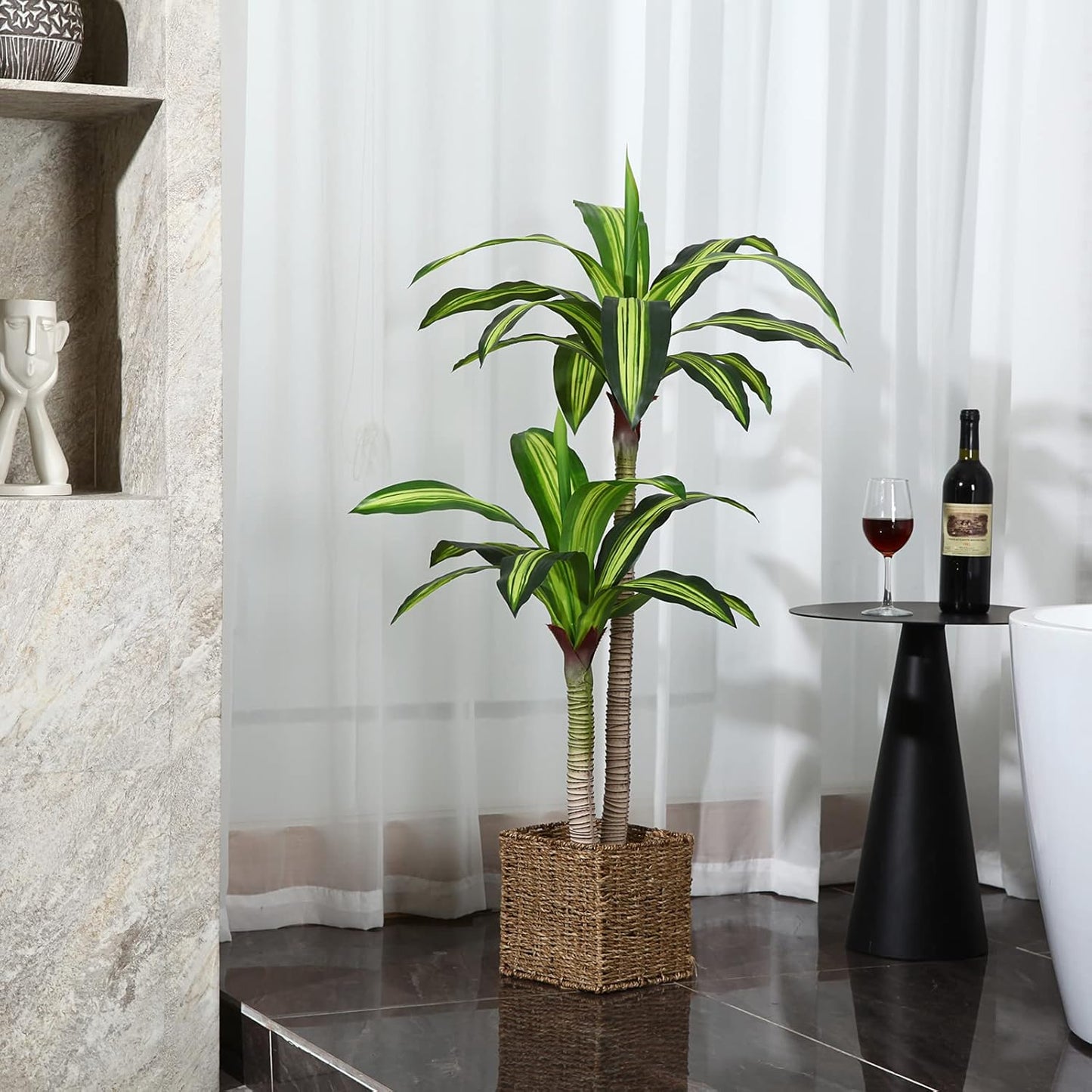 5 Ft Artificial Dracaena Tree，Faux Plants Indoor with Basket | Tall Fake Plant With Realistic Leaves,Floor Plant for Home Décor Office Living Room,Housewarming