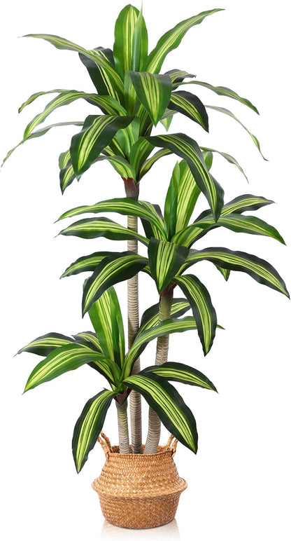 5 Ft Artificial Dracaena Tree，Faux Plants Indoor with Basket | Tall Fake Plant With Realistic Leaves,Floor Plant for Home Décor Office Living Room,Housewarming