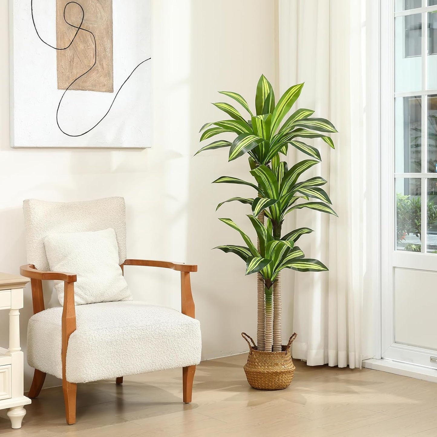 5 Ft Artificial Dracaena Tree，Faux Plants Indoor with Basket | Tall Fake Plant With Realistic Leaves,Floor Plant for Home Décor Office Living Room,Housewarming