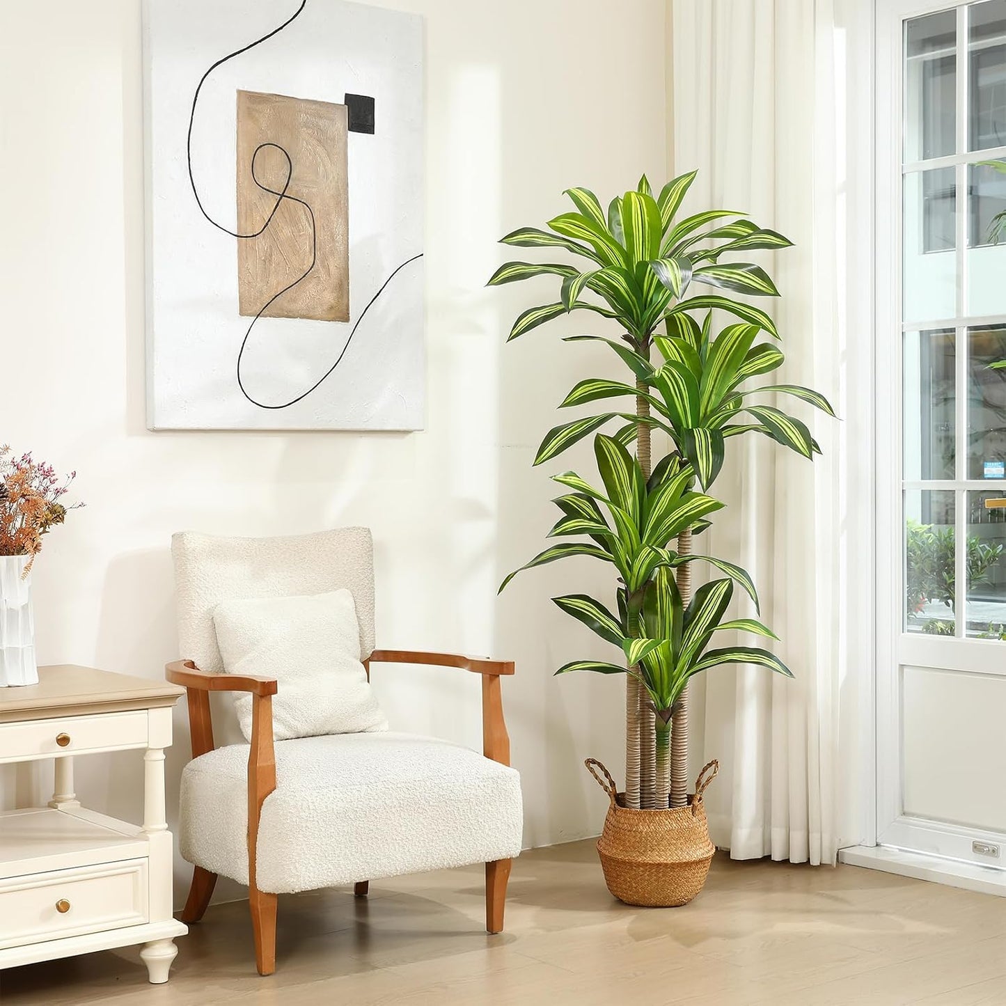 5 Ft Artificial Dracaena Tree，Faux Plants Indoor with Basket | Tall Fake Plant With Realistic Leaves,Floor Plant for Home Décor Office Living Room,Housewarming