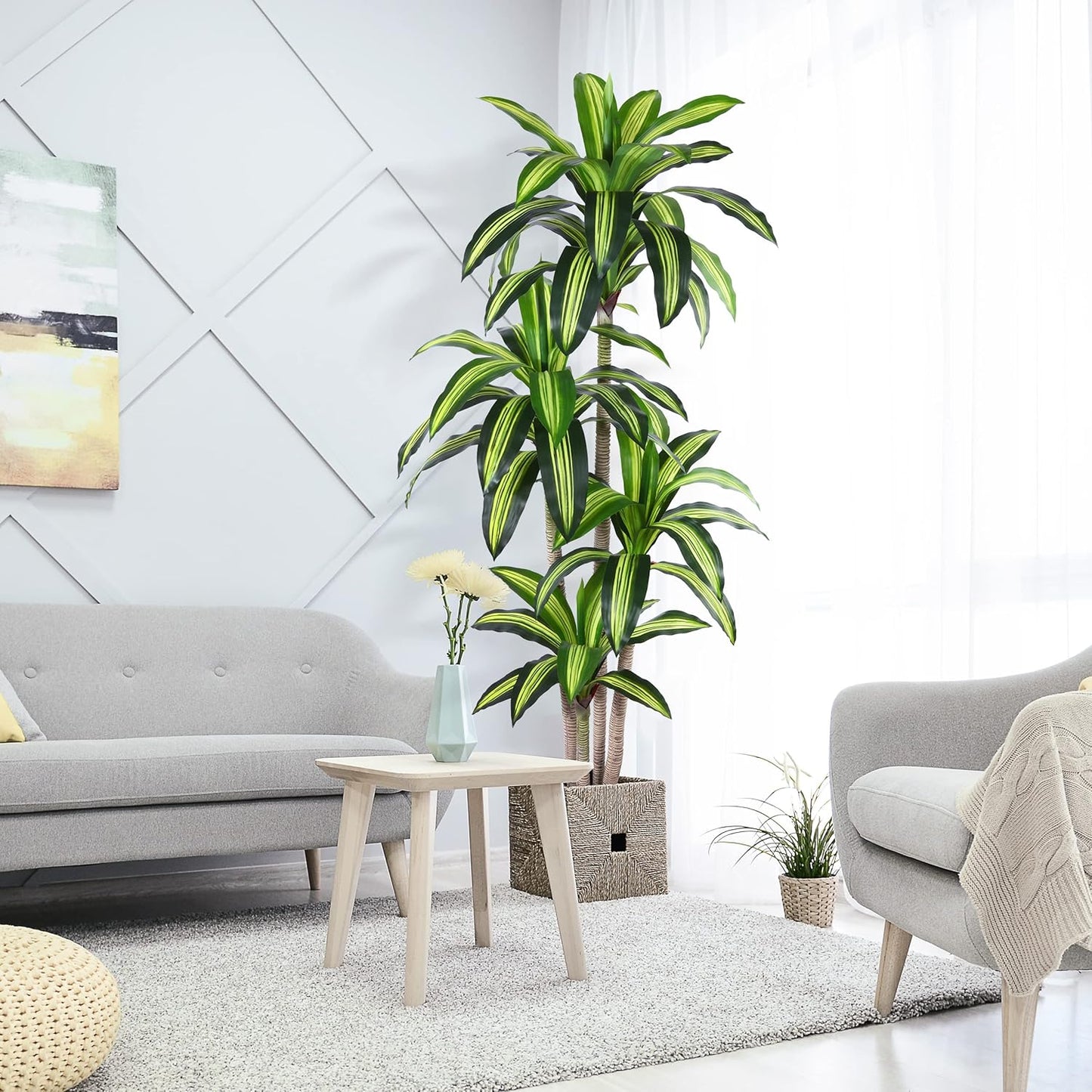 5 Ft Artificial Dracaena Tree，Faux Plants Indoor with Basket | Tall Fake Plant With Realistic Leaves,Floor Plant for Home Décor Office Living Room,Housewarming