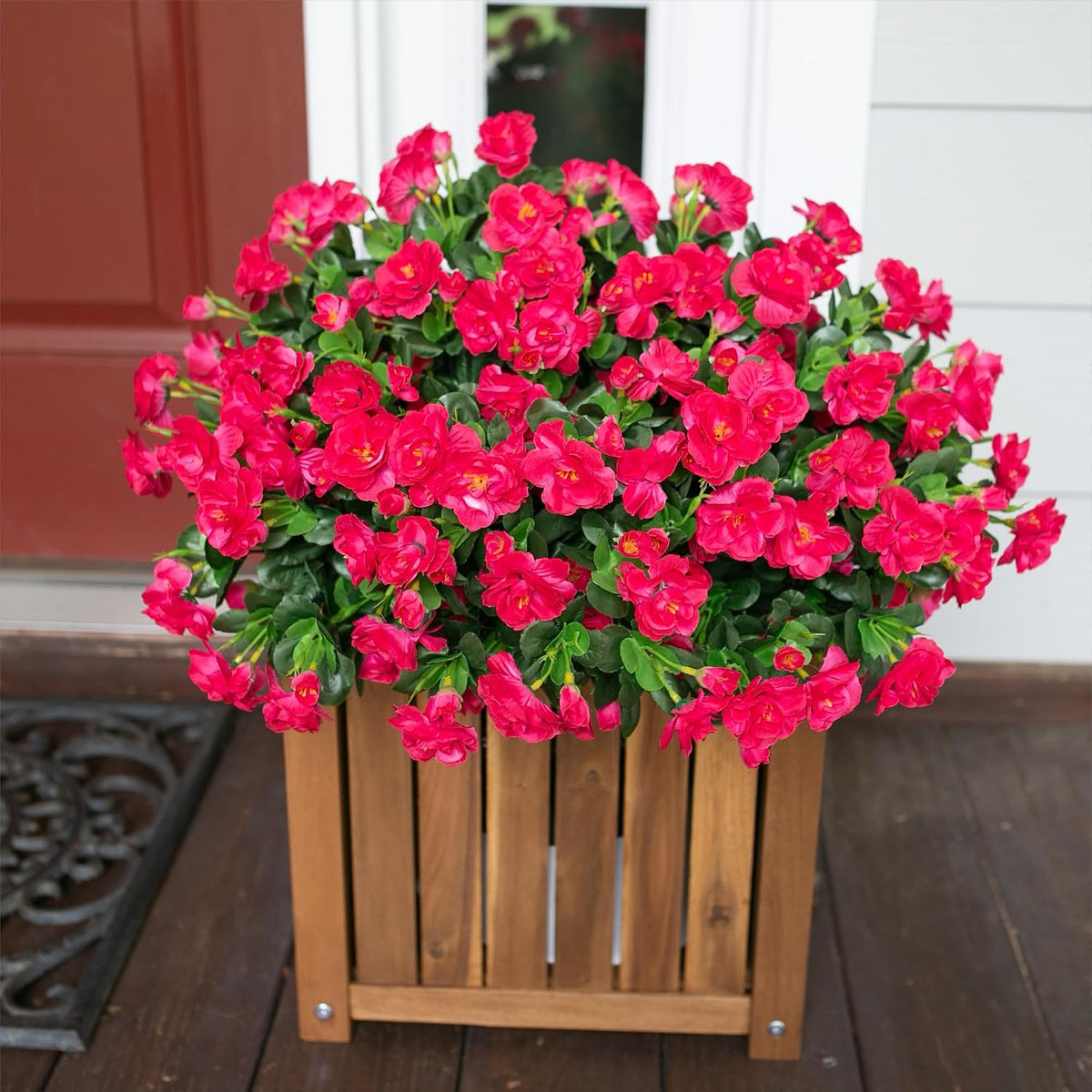 Artificial Fake Camellia Flowers Plants for Outdoor Outside Spring Decoration, Faux Silk Hotpink Camellias UV Resistant Look Real for Planter Porch Patio Garden Yard, 3 Large Bundles