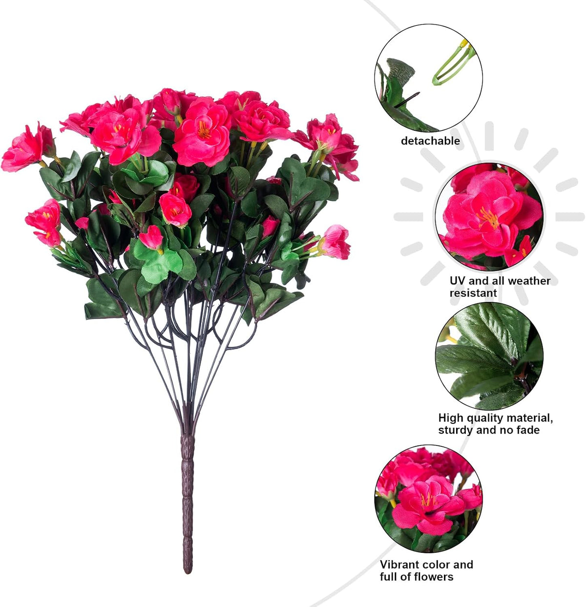Artificial Fake Camellia Flowers Plants for Outdoor Outside Spring Decoration, Faux Silk Hotpink Camellias UV Resistant Look Real for Planter Porch Patio Garden Yard, 3 Large Bundles