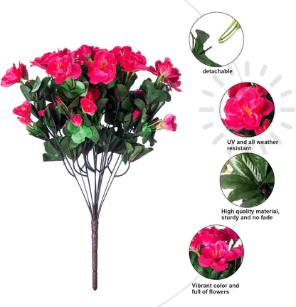 Artificial Fake Camellia Flowers Plants for Outdoor Outside Spring Decoration, Faux Silk Hotpink Camellias UV Resistant Look Real for Planter Porch Patio Garden Yard, 3 Large Bundles