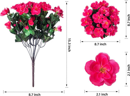 Artificial Fake Camellia Flowers Plants for Outdoor Outside Spring Decoration, Faux Silk Hotpink Camellias UV Resistant Look Real for Planter Porch Patio Garden Yard, 3 Large Bundles