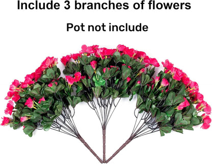 Artificial Fake Camellia Flowers Plants for Outdoor Outside Spring Decoration, Faux Silk Hotpink Camellias UV Resistant Look Real for Planter Porch Patio Garden Yard, 3 Large Bundles