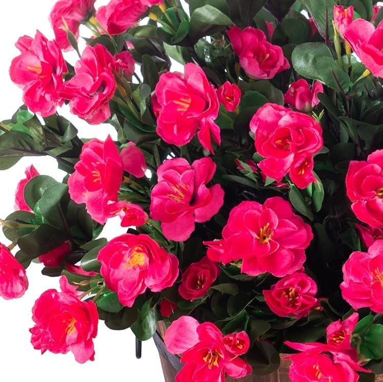 Artificial Fake Camellia Flowers Plants for Outdoor Outside Spring Decoration, Faux Silk Hotpink Camellias UV Resistant Look Real for Planter Porch Patio Garden Yard, 3 Large Bundles