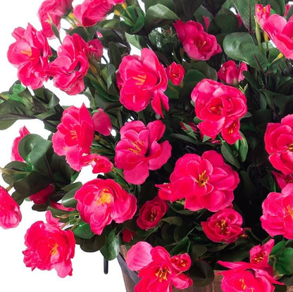 Artificial Fake Camellia Flowers Plants for Outdoor Outside Spring Decoration, Faux Silk Hotpink Camellias UV Resistant Look Real for Planter Porch Patio Garden Yard, 3 Large Bundles