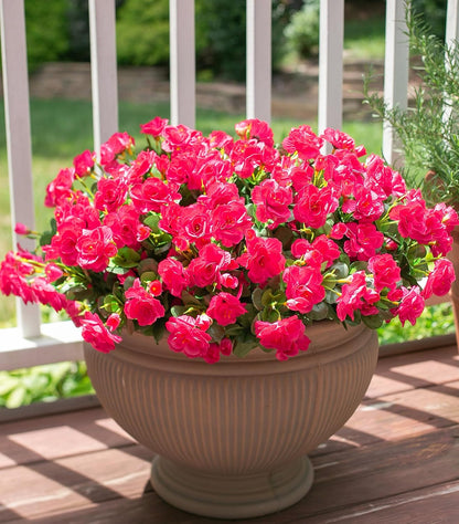 Artificial Fake Camellia Flowers Plants for Outdoor Outside Spring Decoration, Faux Silk Hotpink Camellias UV Resistant Look Real for Planter Porch Patio Garden Yard, 3 Large Bundles