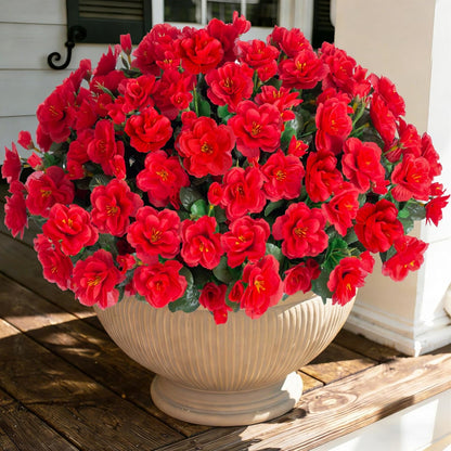 Artificial Fake Camellia Flowers Plants for Outdoor Outside Spring Decoration, Faux Silk Hotpink Camellias UV Resistant Look Real for Planter Porch Patio Garden Yard, 3 Large Bundles