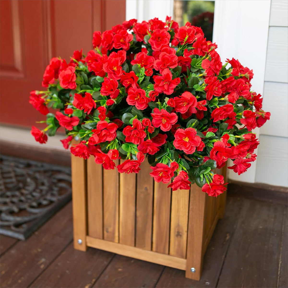 Artificial Fake Camellia Flowers Plants for Outdoor Outside Spring Decoration, Faux Silk Hotpink Camellias UV Resistant Look Real for Planter Porch Patio Garden Yard, 3 Large Bundles