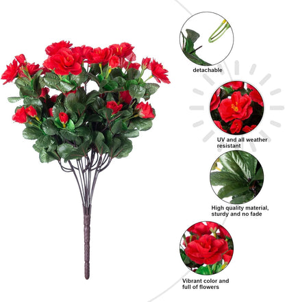 Artificial Fake Camellia Flowers Plants for Outdoor Outside Spring Decoration, Faux Silk Hotpink Camellias UV Resistant Look Real for Planter Porch Patio Garden Yard, 3 Large Bundles