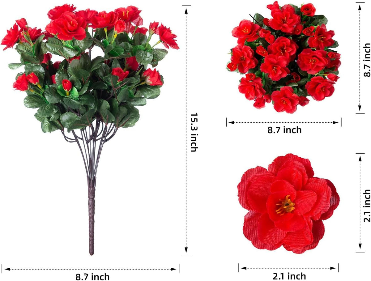Artificial Fake Camellia Flowers Plants for Outdoor Outside Spring Decoration, Faux Silk Hotpink Camellias UV Resistant Look Real for Planter Porch Patio Garden Yard, 3 Large Bundles