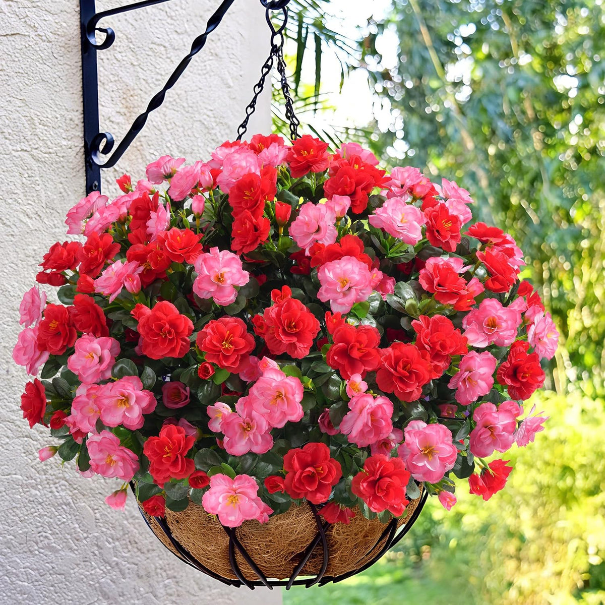 Artificial Fake Camellia Flowers Plants for Outdoor Outside Spring Decoration, Faux Silk Hotpink Camellias UV Resistant Look Real for Planter Porch Patio Garden Yard, 3 Large Bundles