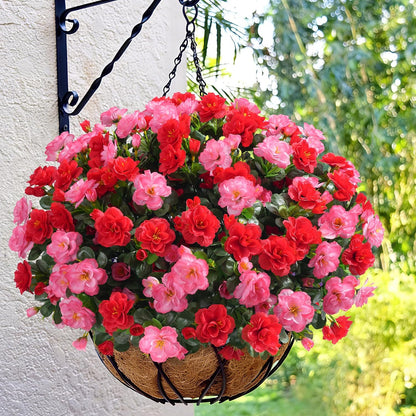 Artificial Fake Camellia Flowers Plants for Outdoor Outside Spring Decoration, Faux Silk Hotpink Camellias UV Resistant Look Real for Planter Porch Patio Garden Yard, 3 Large Bundles