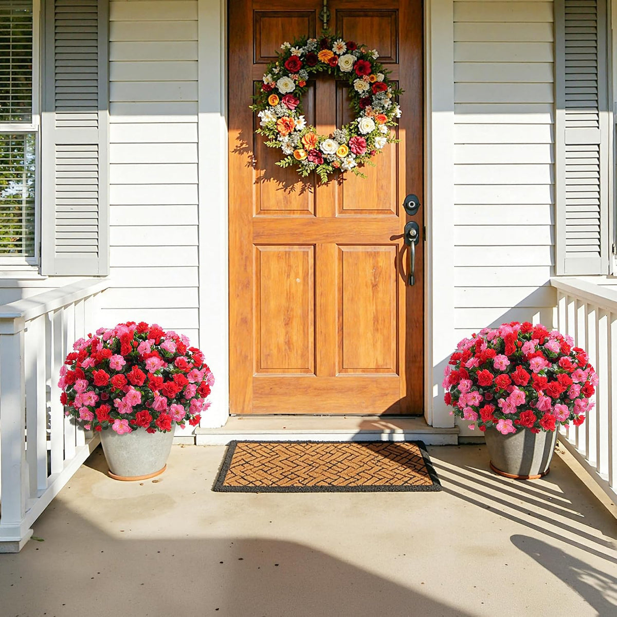 Artificial Fake Camellia Flowers Plants for Outdoor Outside Spring Decoration, Faux Silk Hotpink Camellias UV Resistant Look Real for Planter Porch Patio Garden Yard, 3 Large Bundles