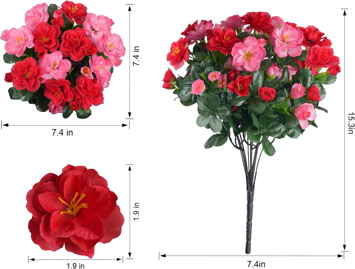 Artificial Fake Camellia Flowers Plants for Outdoor Outside Spring Decoration, Faux Silk Hotpink Camellias UV Resistant Look Real for Planter Porch Patio Garden Yard, 3 Large Bundles